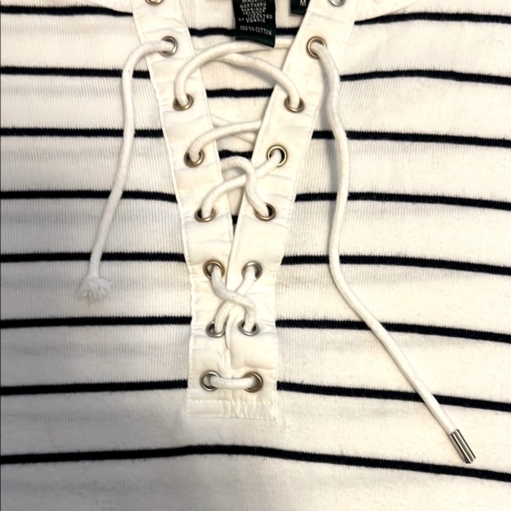 Lauren Ralph Lauren Women's Striped Top - White and Black - Picture 3 of 6